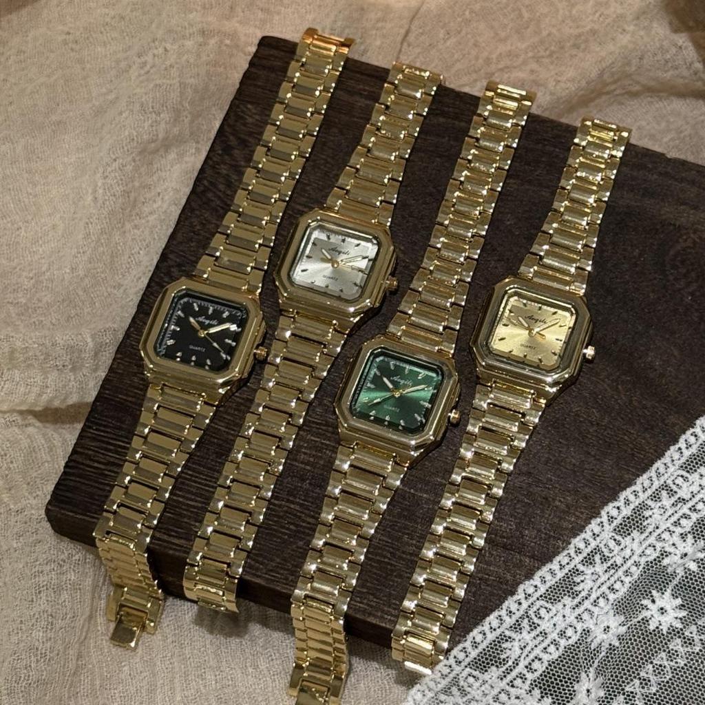 Элегантные золотые квадратные женские кварцевые часы - деловой и студенческий стиль