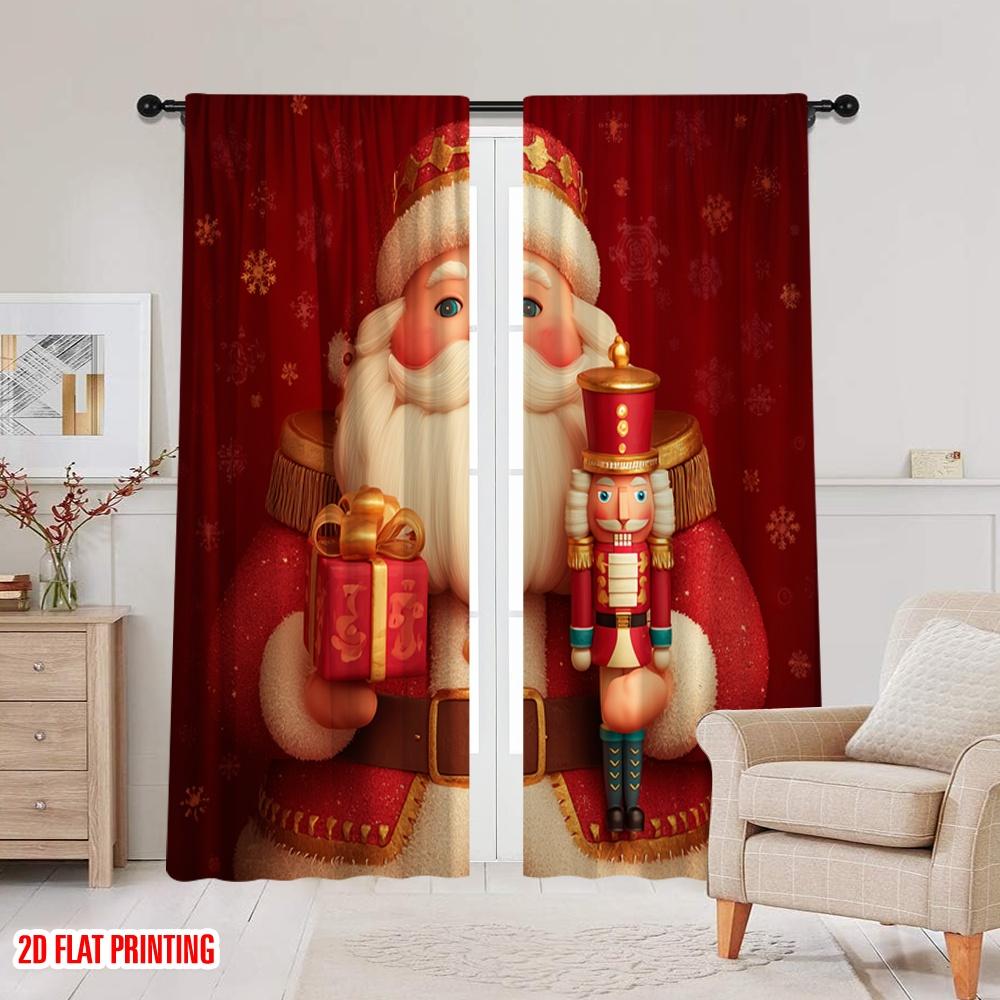 2pcs,2D plane printing Creative Curtains Santa and gifts Polyester Fabric (without rod) Art Deco Festive Use for Living Room,