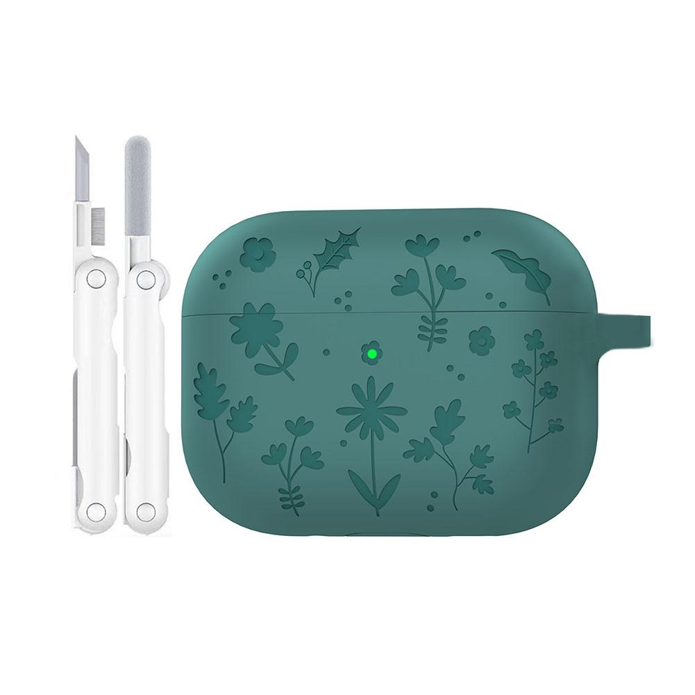 Для чехла для Airpods Pro 3 с набором для чистки, цветочный гравированный противоударный полностью защитный чехол-накладка с брелком для Airpods Pro 3-го поколения
