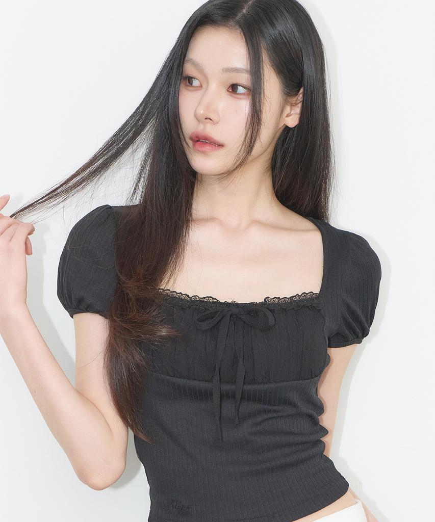 ILLIGO Rosie Lace Square Neck Tee Black