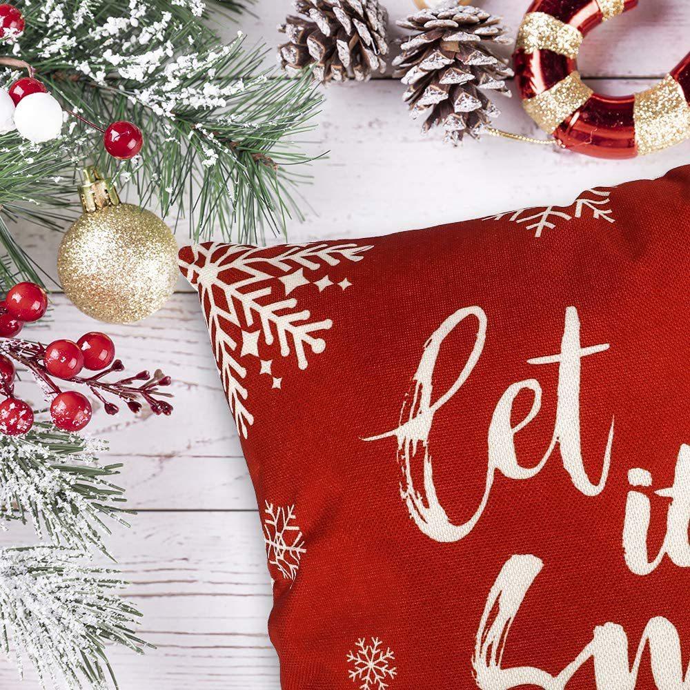 Christmas 4 Piece Throw Pillow Set Red Throw Pillow Sofa Cushion Linen Printed Cushion Bedside Cushion