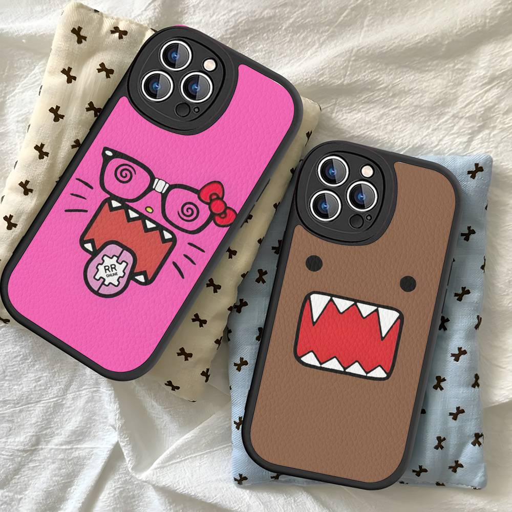 Cute Domo-Kun Phone Case For IPhone 16 15 14 13 12 11 Pro Max Plus Leather Shockproof Cover