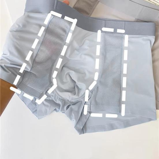 Мужские трусы-боксеры средней посадки с эластичным поясом, дышащие сетчатые шорты, однотонные летние охлаждающие трусы из ледяного шелка