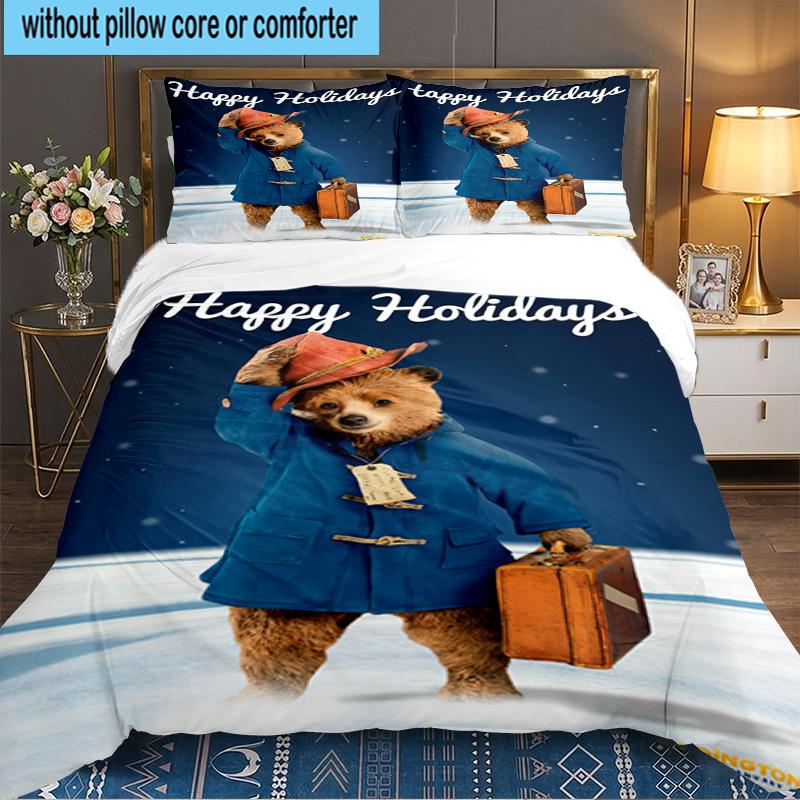 Red Hat Bear In The City 3PCS Bedding set,Ideal for 1pc Duvet Cover And 2pcs Pillowcases Perfect for Fan gift,Ideal for Bedroom, Dormitory