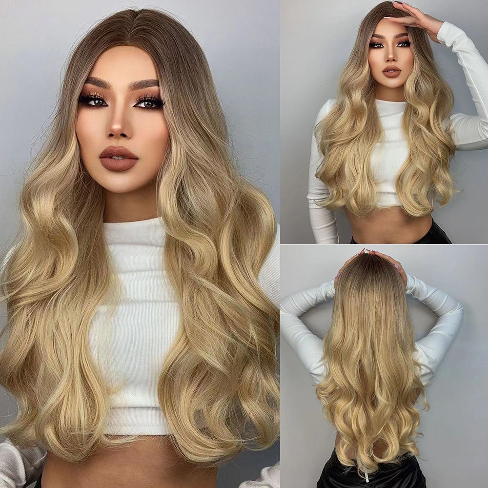 HAIRCUBE Белый Платиновый Смешанный Коричневый Синтетические Парики Длинные Волнистые Парики Из Натуральных Волос для Женщин Средняя Часть Ежедневные Термостойкие Парики