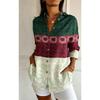 Women's Lapel Long Sleeve Boho Print Colorblock Button-Up Shirt, Casual Tops for Spring Summer Daily
