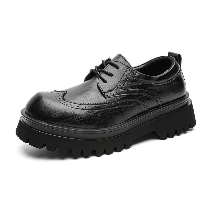 Big head leather shoes men's platform heightening British derby shoes dress block carved wedding groom shoes