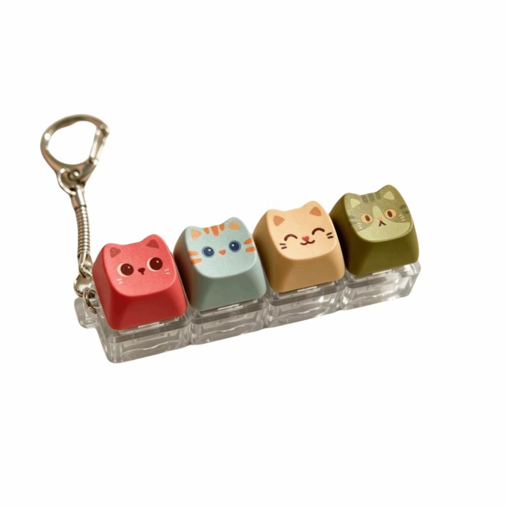 Cute Cat Keyboard Fidget Keychain Finger Button Keycap Mechanical Keycap Keyring Pendant