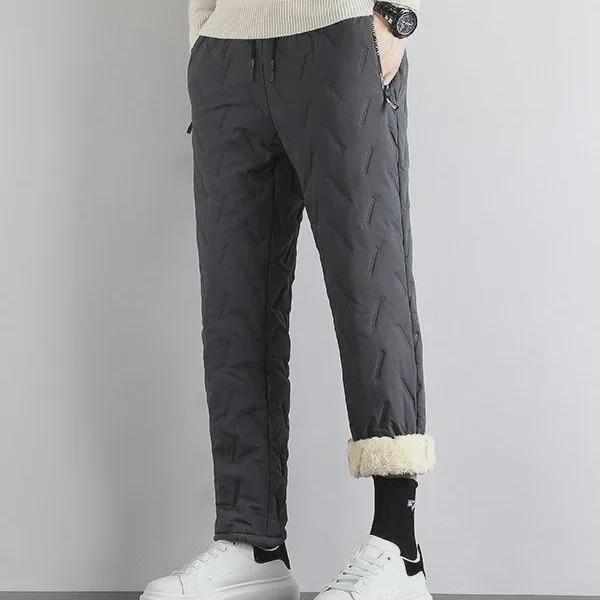 Мужские зимние шерстяные хлопковые брюки больших размеров - теплые, свободные, прямые повседневные брюки