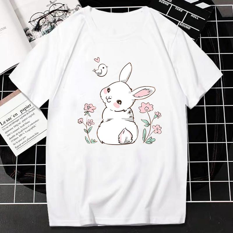Пасхальная футболка Kawaii Bunny с принтом и короткими рукавами, модная повседневная женская футболка, футболки с пасхальными яйцами, футболка большого размера, Ropa Mujer