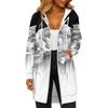 Women's Fashionable Printed  Long Sleeved Drawstring Hooded Zipper Pocket Long Casual Sweatshirt Jacket