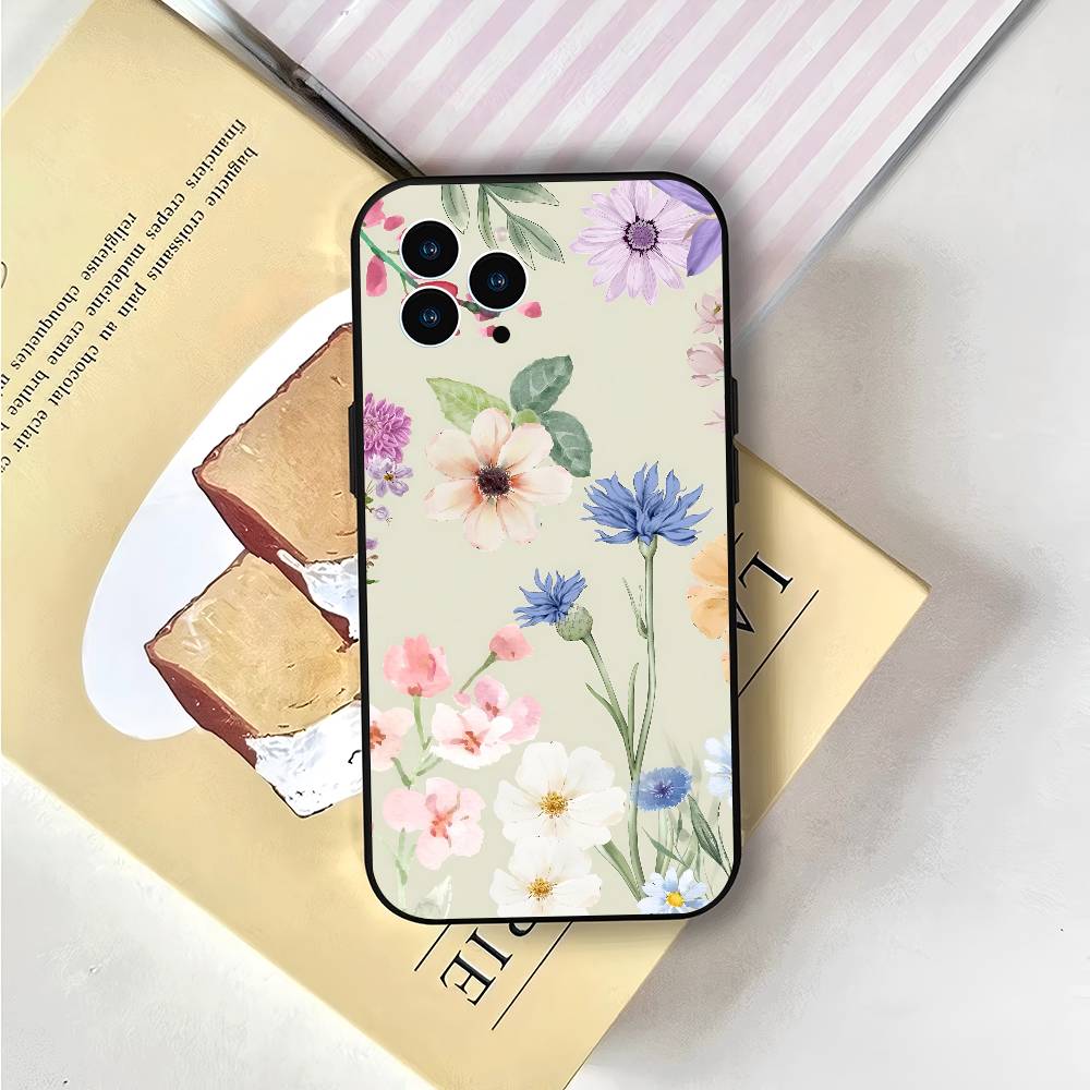 Художественный цветок Для IPhone 13,17,11,12,16,14,15,Plus,Pro Max Мягкий силиконовый черный чехол для телефона