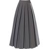 Women's Black Pleated A-Line Skirt - Mid-Length, High Waist, Elastic Fit, Autumn/Winter