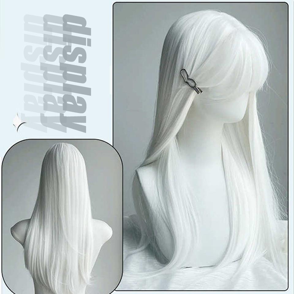 Белый прямой челка длинный прямой синтетический парик женский ежедневный молодежный Лолита прямой челка белый длинный прямой парик