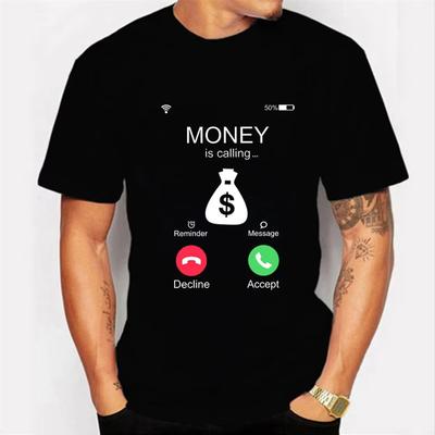 Смешная футболка для мужчин ДЕНЬГИ ЗОВУТ Юмористическая футболка Оверсайз Футболки с графикой ХЛОПОК Мужская футболка Летняя футболка Camisas Streetwear