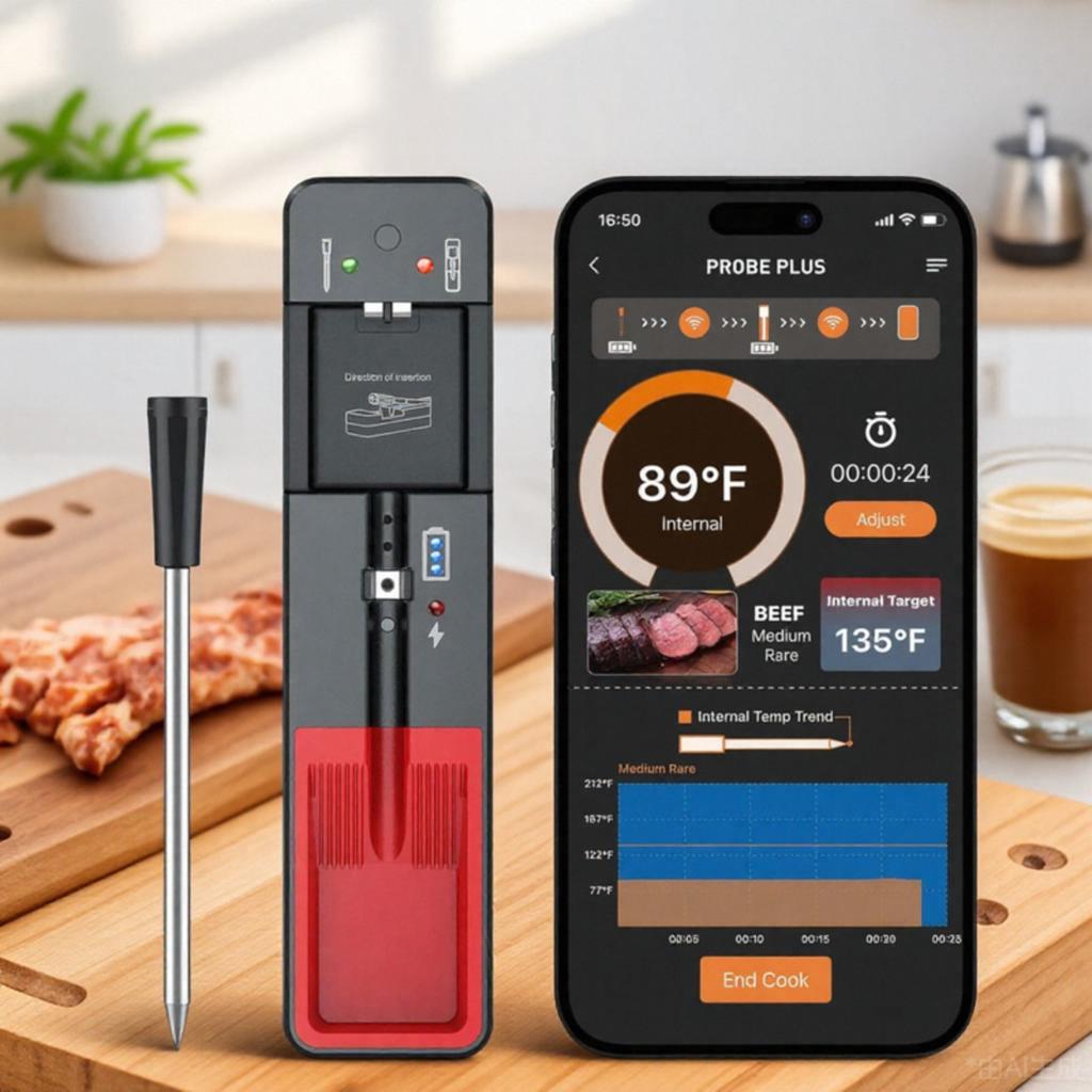 Wireless Meat Thermometer with Bluetooth, 360 Ft Range, Smart Cooking Thermometer for Oven, BBQ, Grill, Kitchen, Smoker