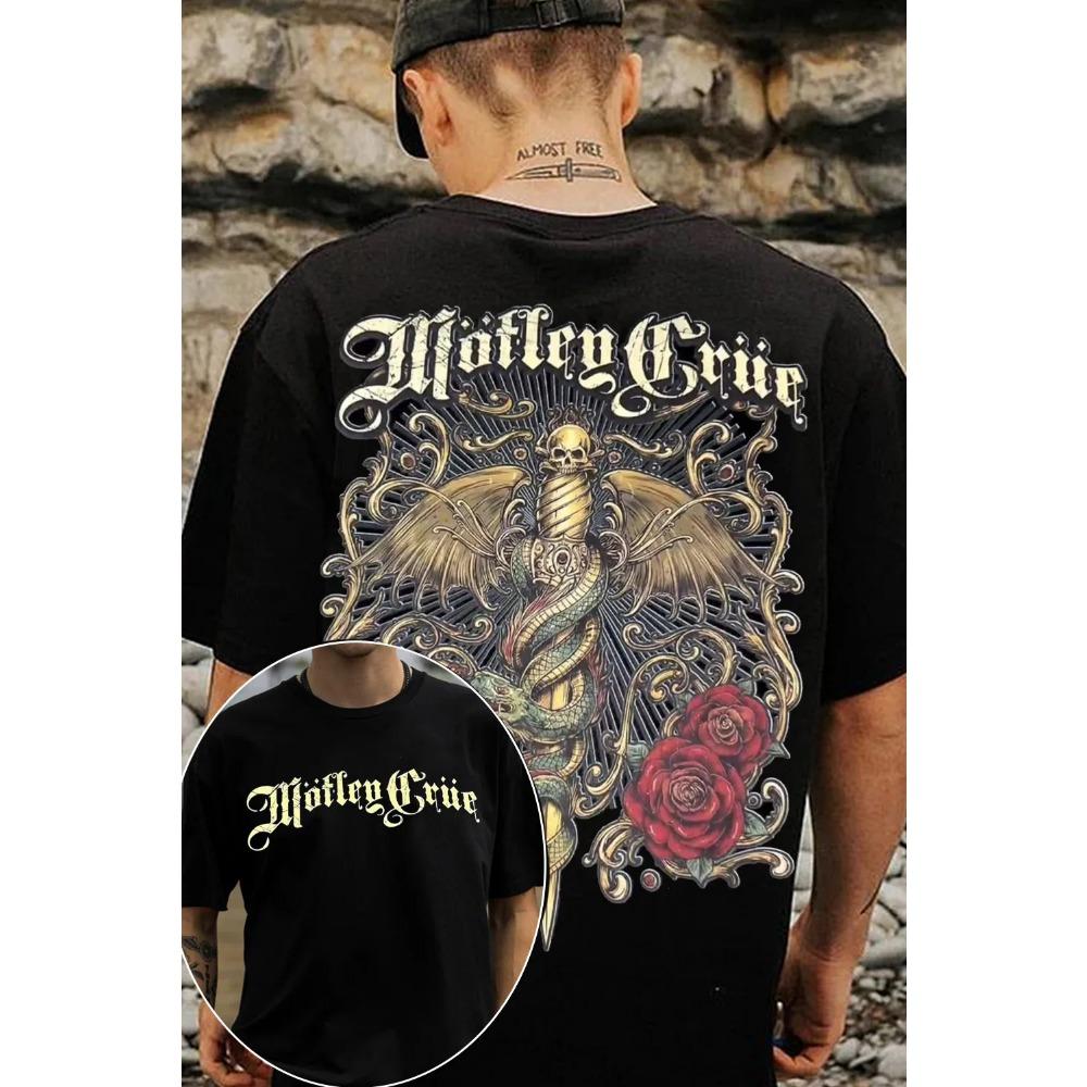 2026 Новый летний повседневный женский футболка с принтом группы Motley Crue, с круглым вырезом, свободного кроя