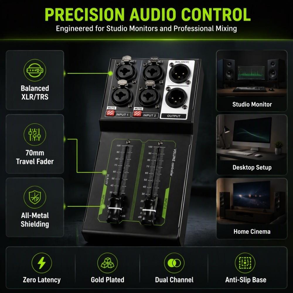 70mm / 2.76in Fader Passive Monitor Controller XLR Interface Volume Mixer Monitor Setup