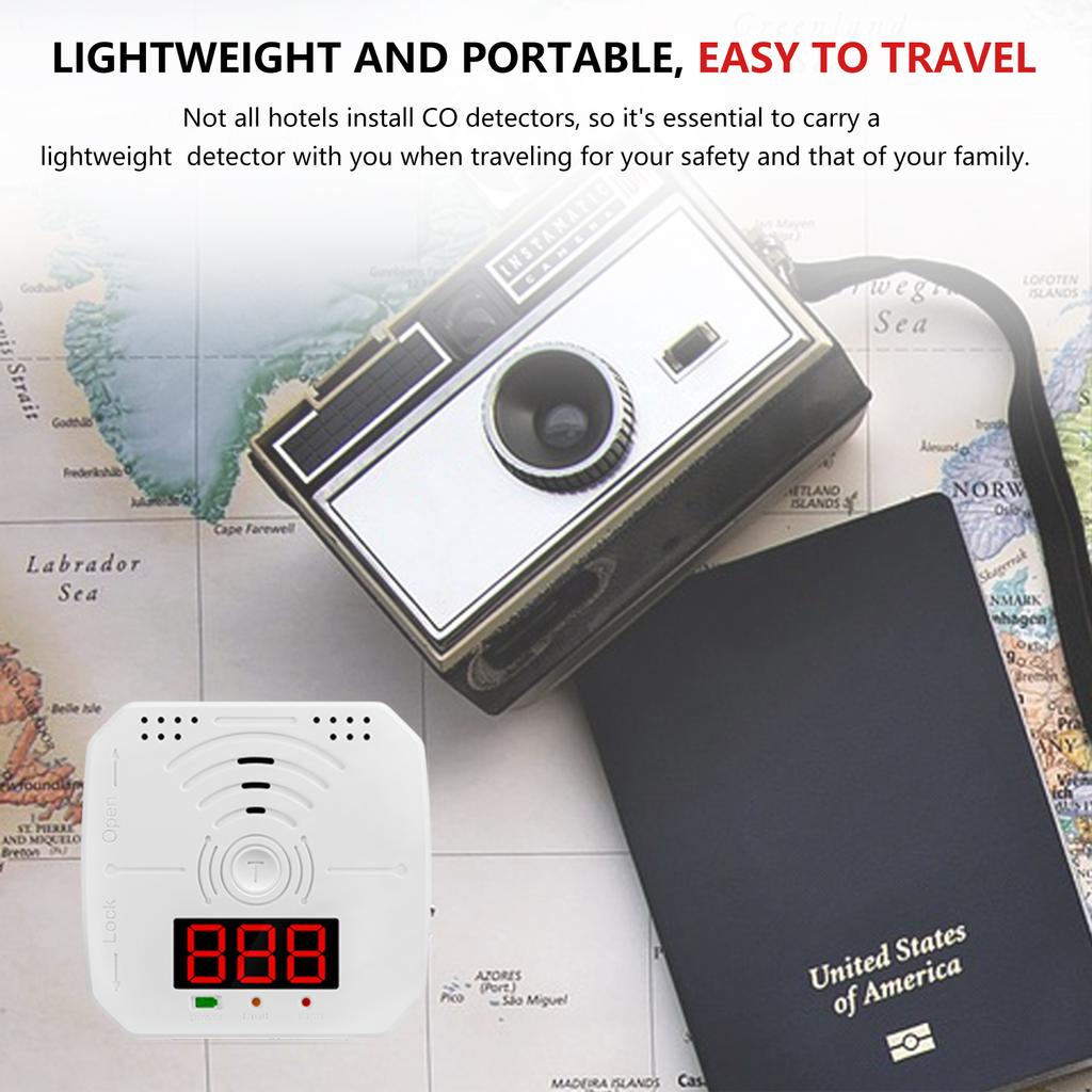 Портативный детектор CO, дорожный датчик CO со звуковым и световым оповещением, питание от батареек, компактный и