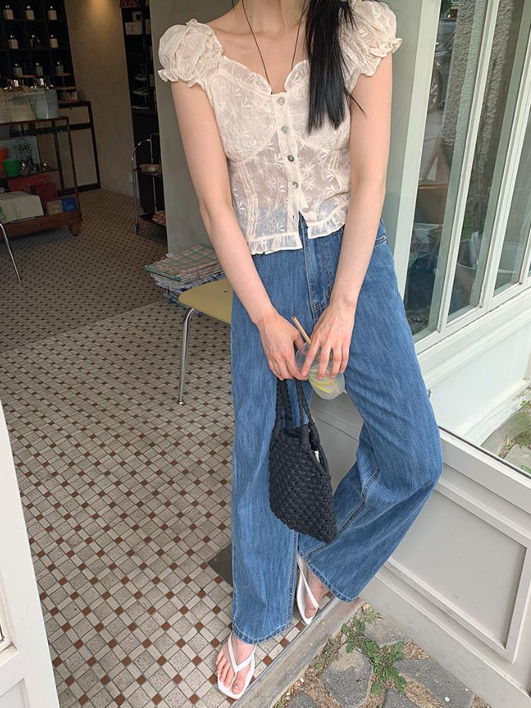 French Short Crop Tops Fashion Button Up Cotton Lace Shirts Chic Korea Design Japanese Style Summer Small Ruffles Women Blouses