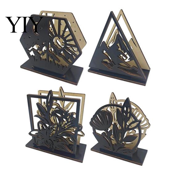 Geometric Hollow Napkin Storage Wooden Holder, Black Silhouette Pattern, Decorative Vertical Modern Farmhouse Table Holder Stand, Boho Style