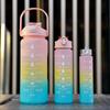 3pcs Outdoor Sports Fitness Water Bottle Set, Gradient Color Water Bottle With Time Scale For Adult Student
