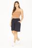 Women's Fashion Big Size Shorts & Bermudas Large Size Navy Blue Woven Viscose Fabric Shorts with Elastic Waist