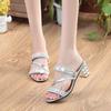Summer Women Shoes Squre Heel Sandals Peep Toe Ladies Shoes Brand High Heel Sandals Gold Heels 7cm Big Size ZH2971