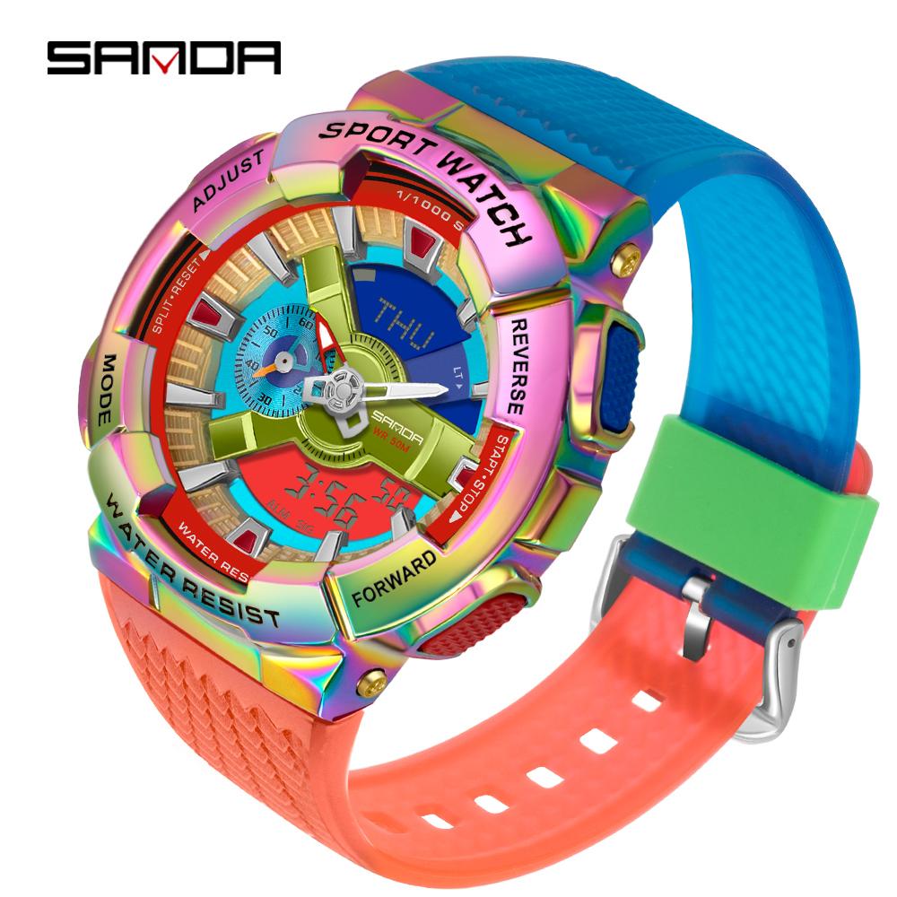 SANDA новая пара 9004/3137 Fantasy красочные мужские и женские часы модные трендовые часы с двойным дисплеем уличные часы с ночным светом