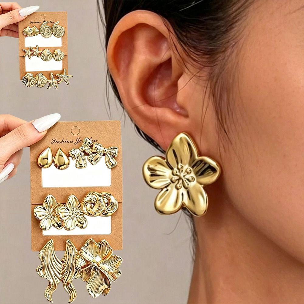 Starfish Shell Fashion Earring Set Ocean Inspired Stud Earrings Charm Earring Set Women Daily Wear