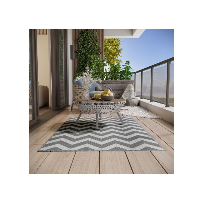 Tapis d'extérieur - MUVOE - 121x182cm - Imperméable - Gris clair+blanc - Rectangulaire