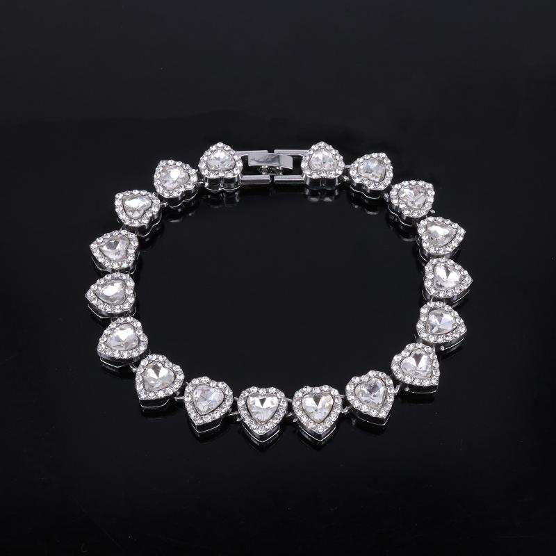 45 см Хип-хоп Теннисная цепочка Браслет Ожерелье Блестящее Сердце Цирконий Рок Вечеринка Ювелирные изделия