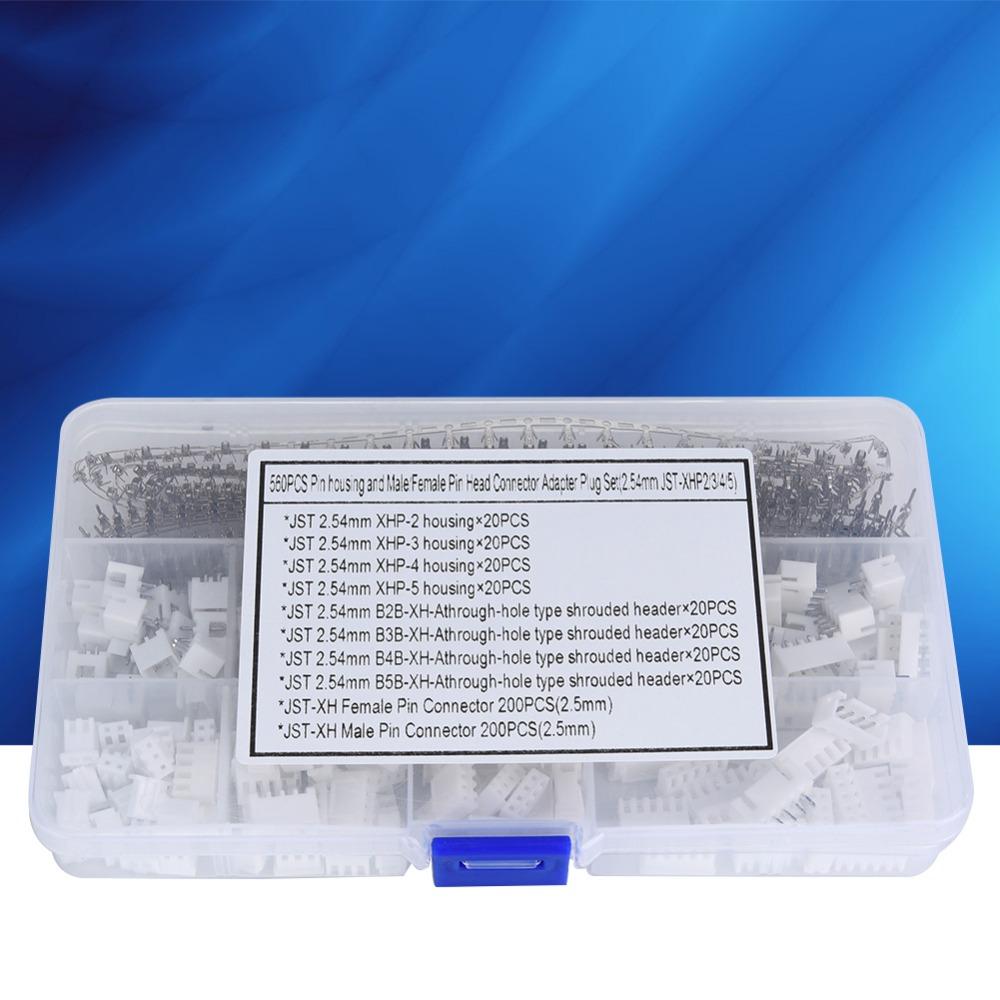 560 шт. Шаг 2,54 мм Экранированный разъем JST-XHP2/3/4/5 Набор обжимных клемм Ассортимент разъемов