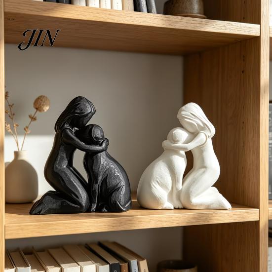Moisture-proof Home Decor 3D Printed Girl with Dog Figurine Ornament, Minimalist Squatting Pose Pet Lover Gift Sculpture, Healing & Decoration,