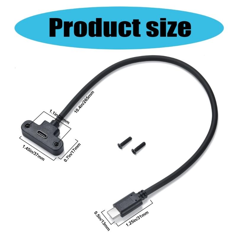 Высокоскоростной USB C кабель для передачи данных, штекер-гнездо с винтом для крепления на панель, удлинительный кабель с USB C разъемами 30см/11,81дюйма