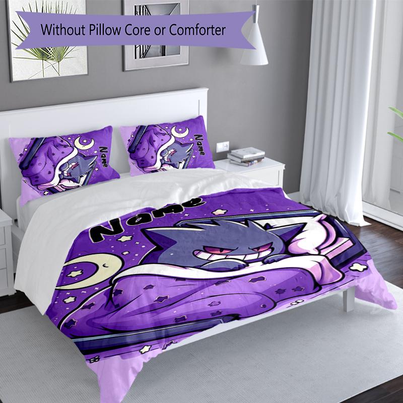 3pcs Custom Name Pokémon Bedding Set,Includes 1 Duvet Cover and 2 Pillowcases,All-season Bedroom Decor