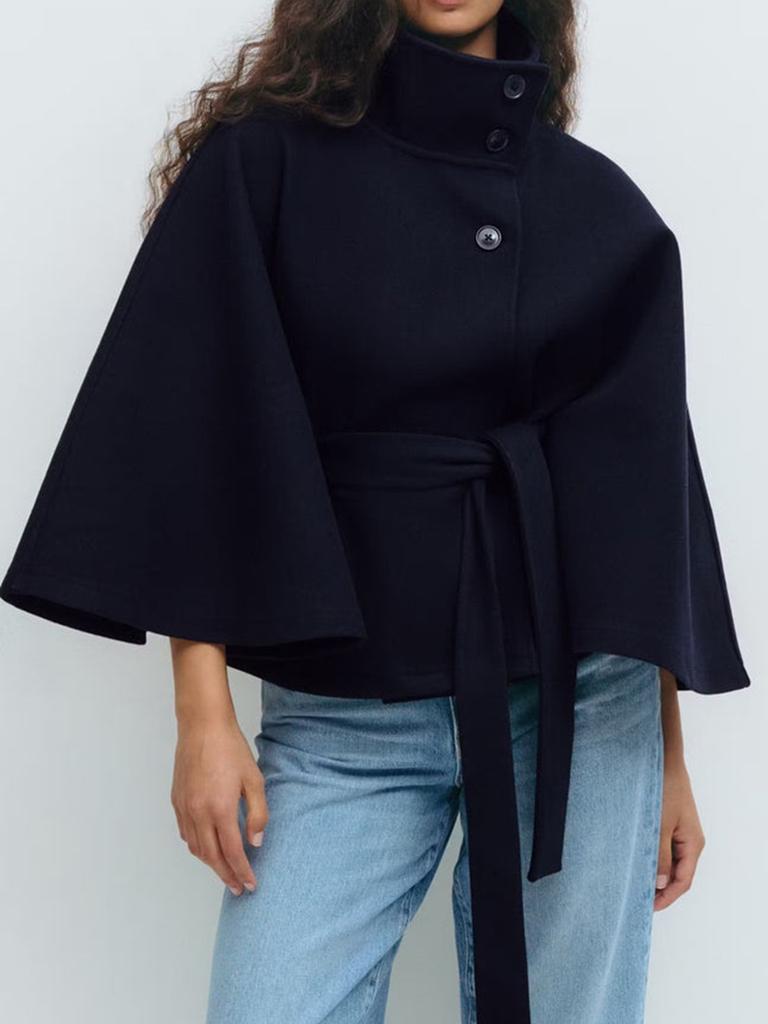 Женская Осень Зима Новый Стиль Однотонная Накидка Воротник-стойка Пуговица Жилет Ветровка Куртка