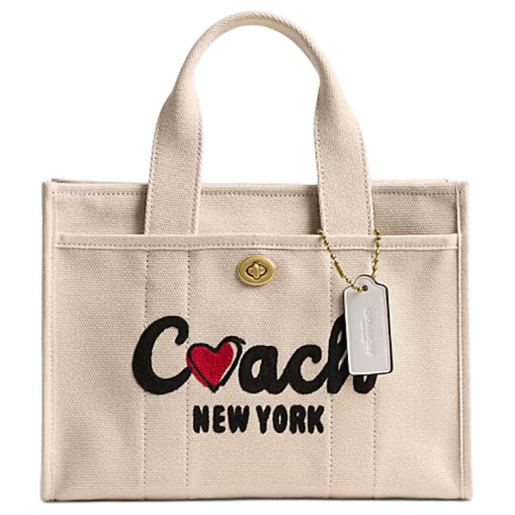 Coach Лимитированная серия Сумка-тоут 26 Логотип бренда Практичная Универсальная Тканевая сумка-тоут с принтом в виде сердца Сумка для покупок На плечо Через плечо Сумка-клатч Средняя CBR79-B4CAH