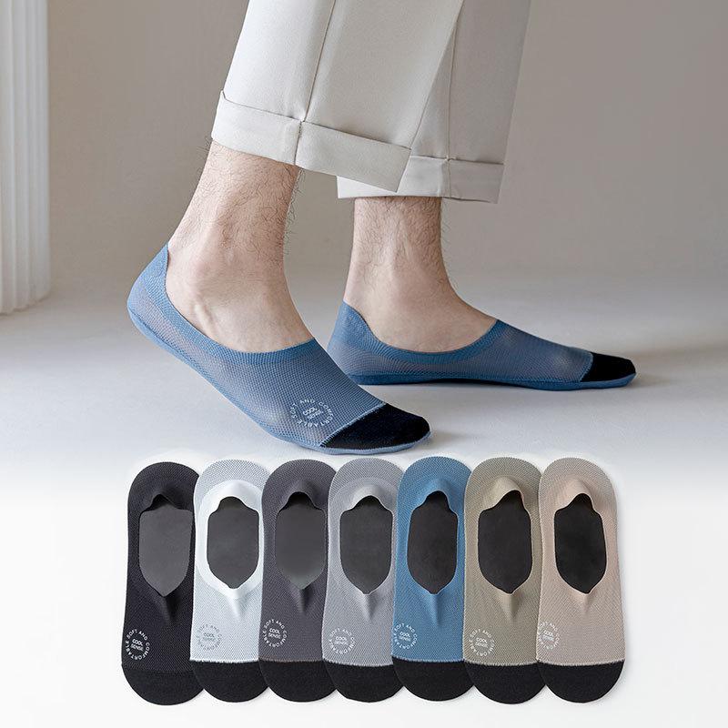 Summer Socks Hollow Out Mesh Breathable Invisible No Show Sock Slippers Solid Color Silicone Non-slip Low Cut Boat Socks