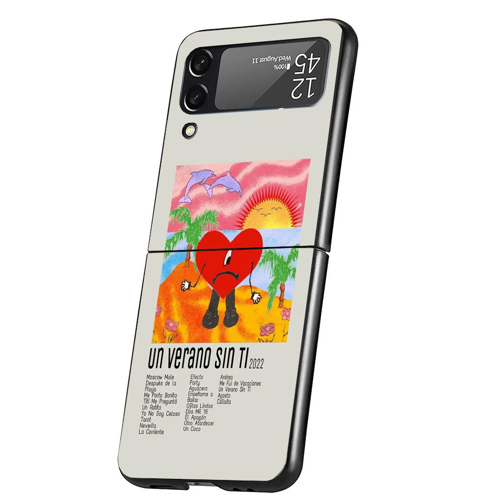 Bad Bunny Heart Case Phone Cover for Samsung Galaxy Z Flip 6 5 4 3 5G ZFlip6 ZFlip5 ZFlip4 ZFlip3 Black Hard Trend Fundas