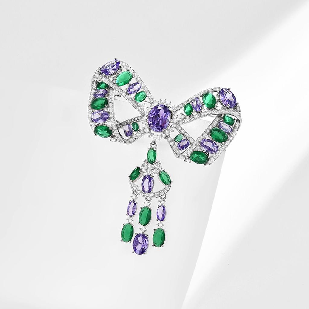 SUYU Women's Light Luxury Inlaid Zircon Tassel Pendant Bow Brooch Fashionable Versatile Niche Design Brooch Daily Accessories