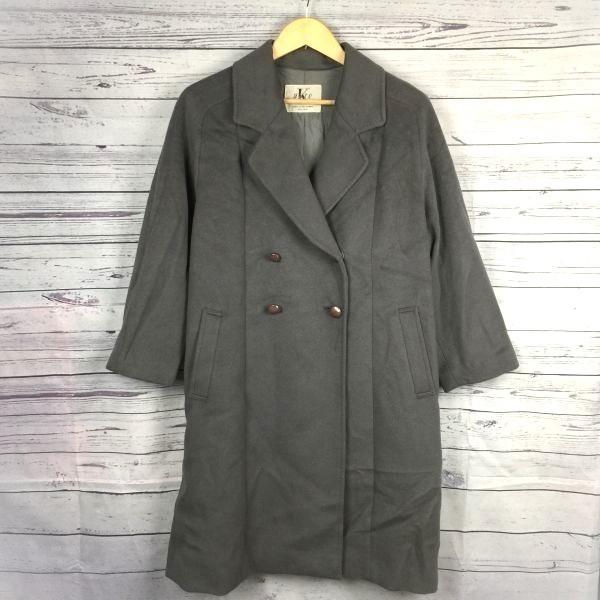 Japan Kusto Cashmere 100% P Coat Outer Women M Dark Gray Cupra Lining Double Button Long(USED)