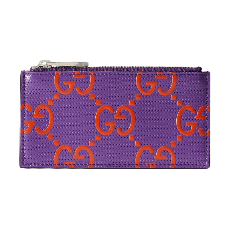 Gucci Colorful presbyopia logo embossed zipper closure leather card holder card holder women's purple