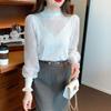 Bubble Sleeve Knitted Sweater for Women's Spring Wear Korean Version Lace Base Shirt Top