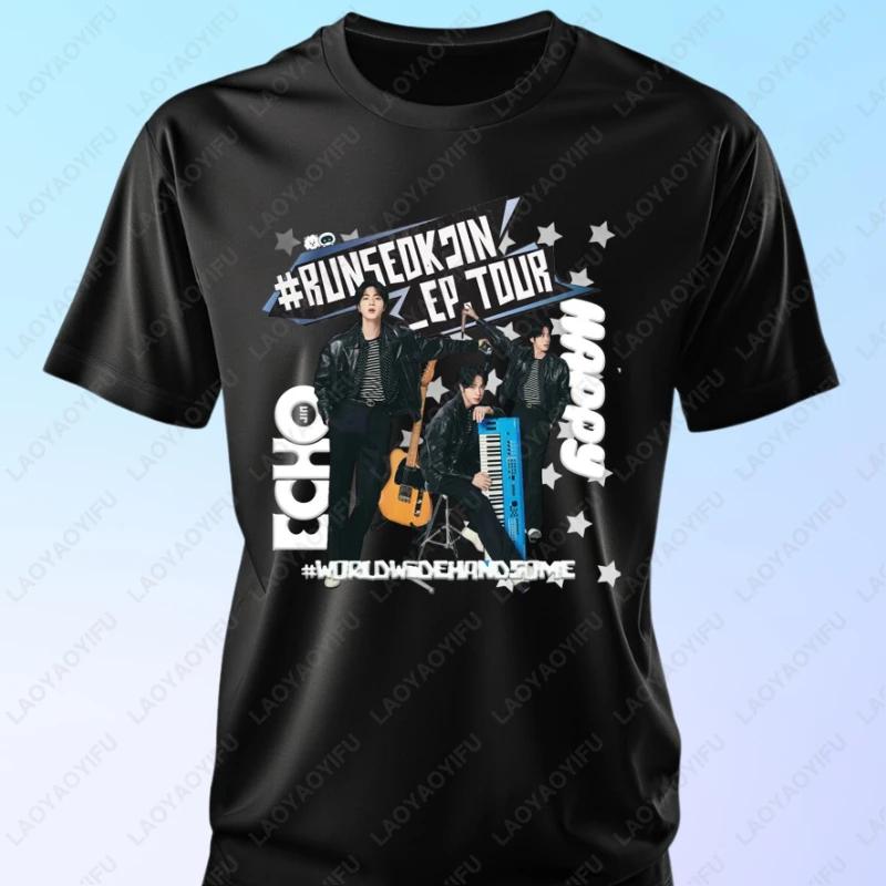 2025 Тур Run Seokjin Футболка Jin из хлопка Концерт Всемирно красивые мужчины женщины Футболки Army Тренд Крутая Повседневная мода Взрослые топы Подарок