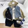 Весна Осень Джинсовая Куртка Для Мальчика Девочки Корейская Версия Модное Лоскутное Пальто С Капюшоном Повседневная Детская Одежда