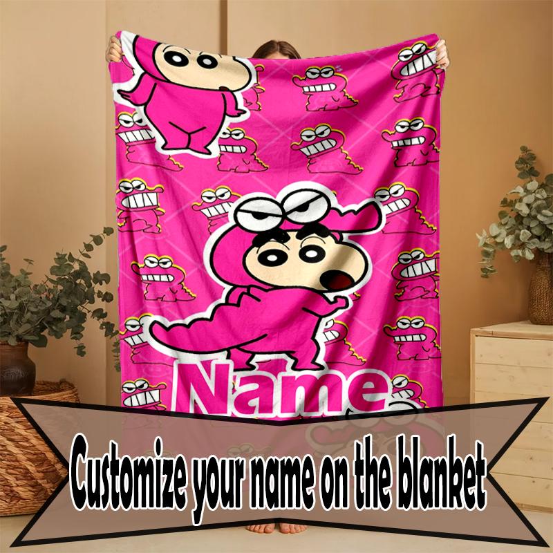 Custom Name Personalized Crayon Shin Print Blanket, Home Decor, Bedroom, Sofa, Camping, Couch, Gifts for Birthday Christmas