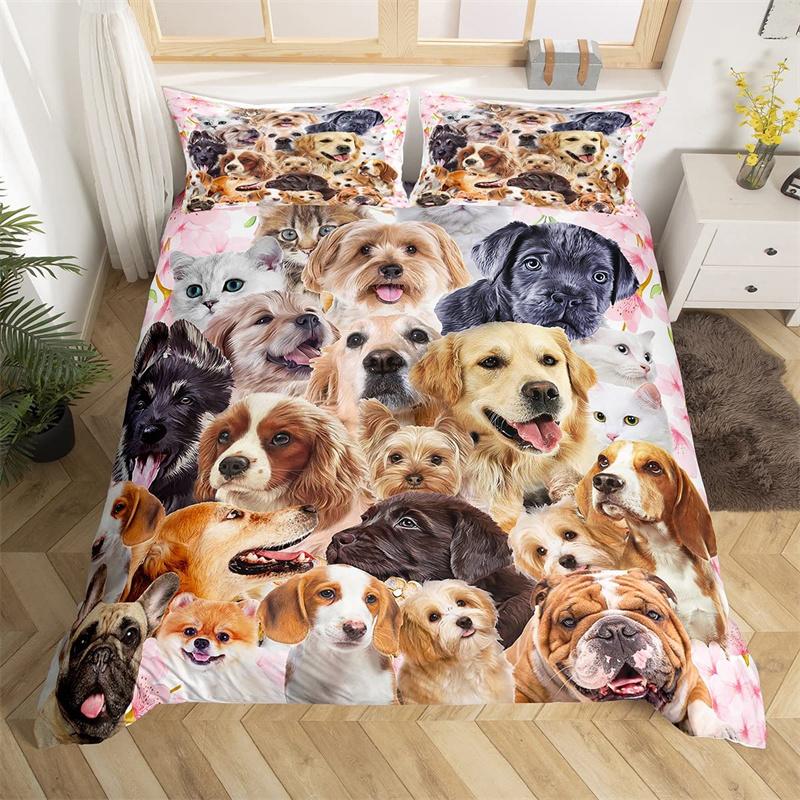 Детский комплект постельного белья с изображением кошек, двухспальный комплект постельного белья с 3D-изображением животных из мультфильма, микрофибра, милый чехол для питомца, для девочек и мальчиков, любителей кошек