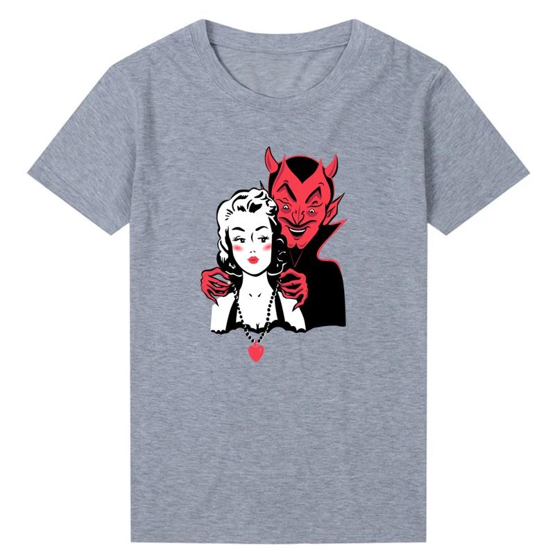 Футболка Deal with The Devil для женщин на Хэллоуин, забавная, темная, острая, гранж, одежда для духов, готический топ, винтажная футболка, дропшиппинг