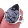 Кольцо из серебра 925 пробы с натуральным обсидианом в виде снежинки ручной работы S.7 N9Y48